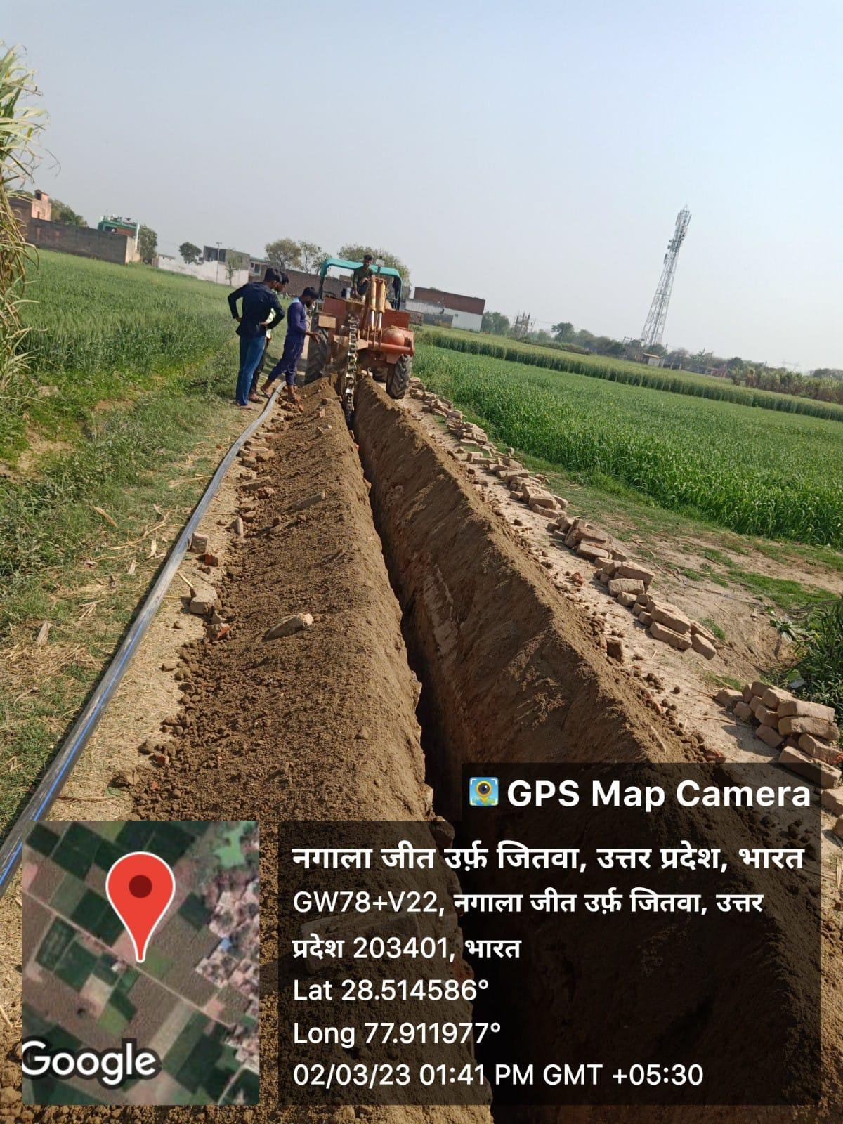 CTC open trench pipeline laying work on site