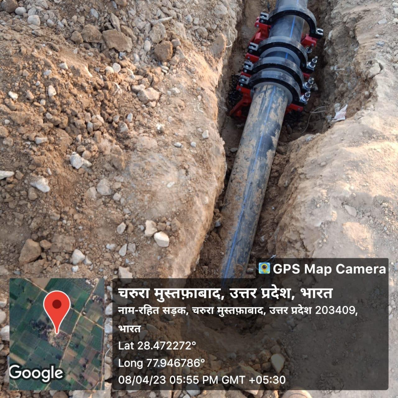 CTC open trench pipeline laying work on site